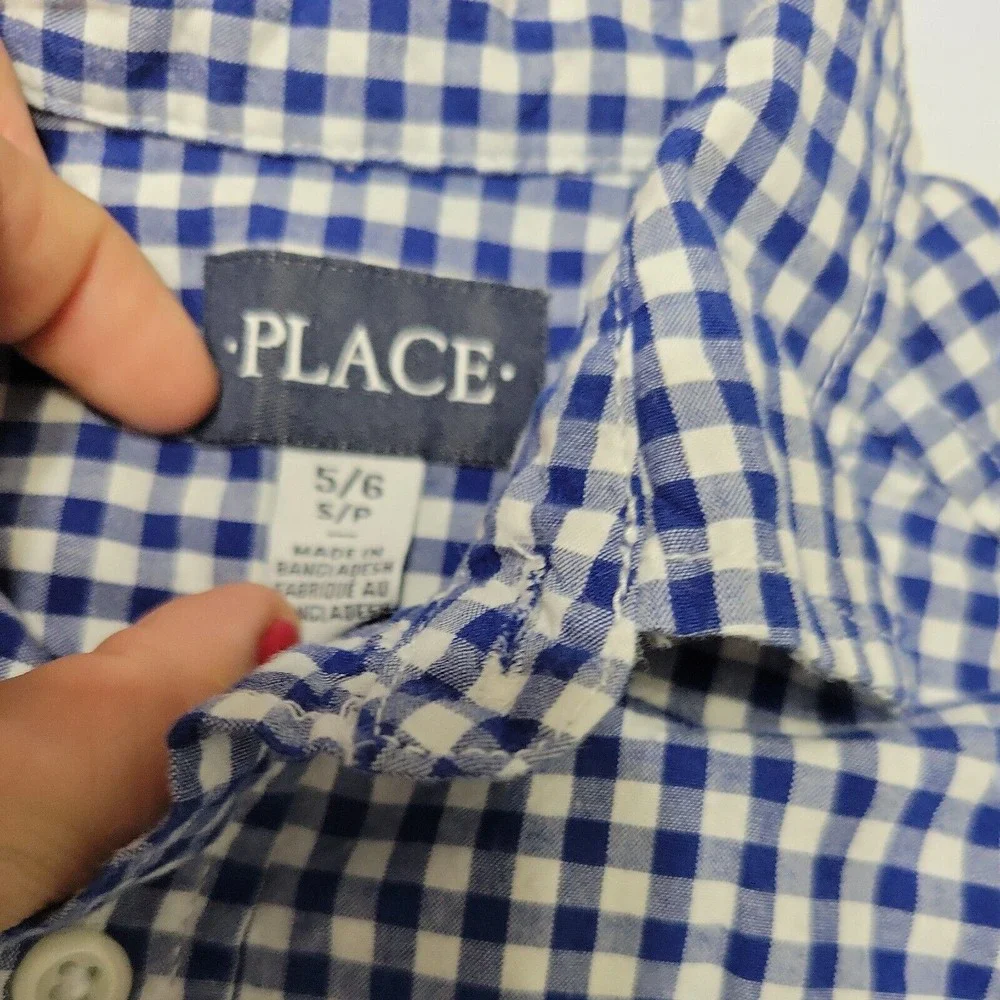 Childrens Place Est 1989 Place Boy 5/6 Button Up Shirt Blue Stripe Pocket Cotton